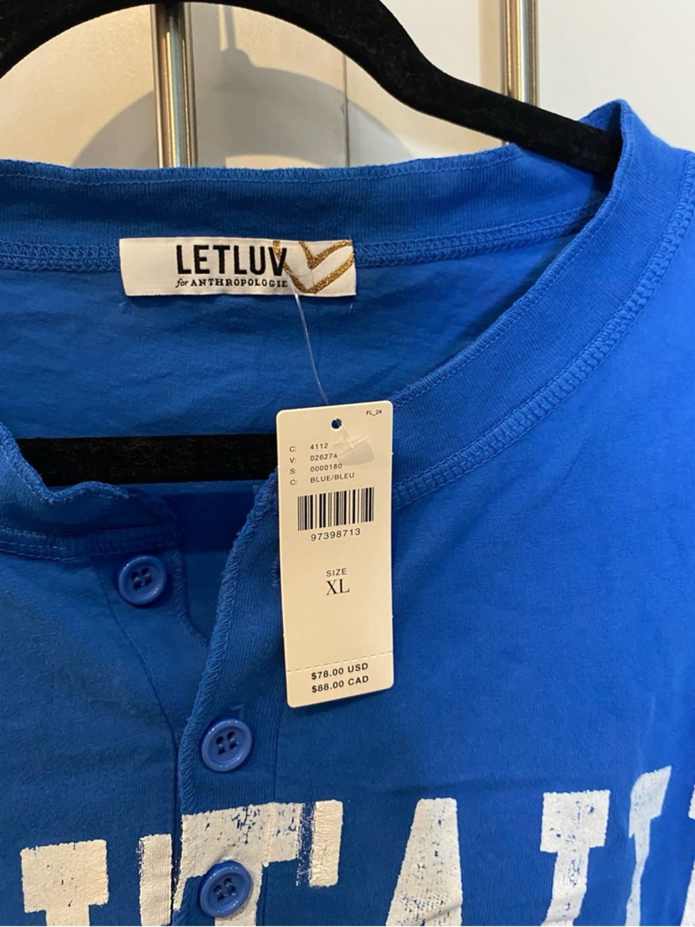 LET LUV for Anthropologie Royal Blue Button-Up “Montauk” Cropped Tee - Picture 2 of 4